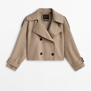 Massimo Dutti Beige Cropped Wool Blend Trench Coat